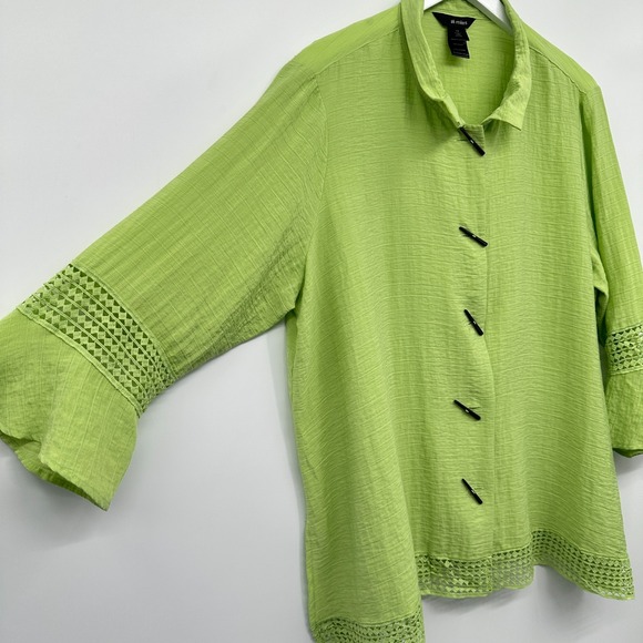 Ali Miles Tunic Top Shirt Size 1X Crinkle Button Up Crochet Artsy Boho Statement - Picture 2 of 16